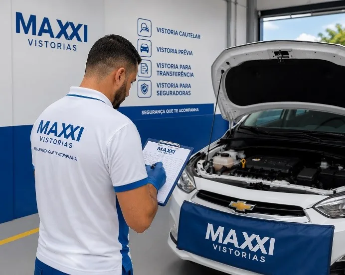 Profissional realizando vistoria em um veículo
